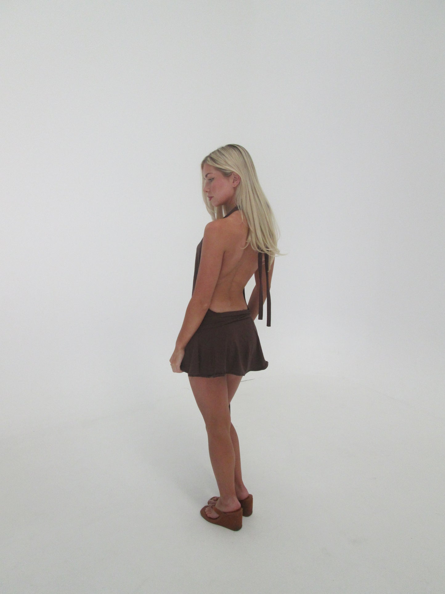 Brown halter mini dress