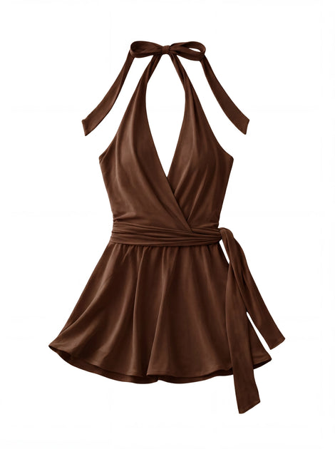 Brown halter mini dress – Porciia