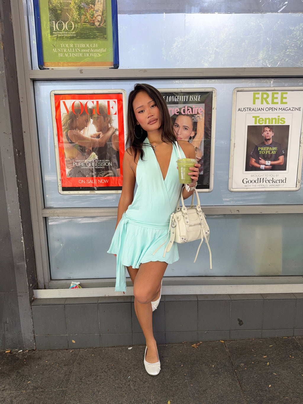 Mint halter mini dress