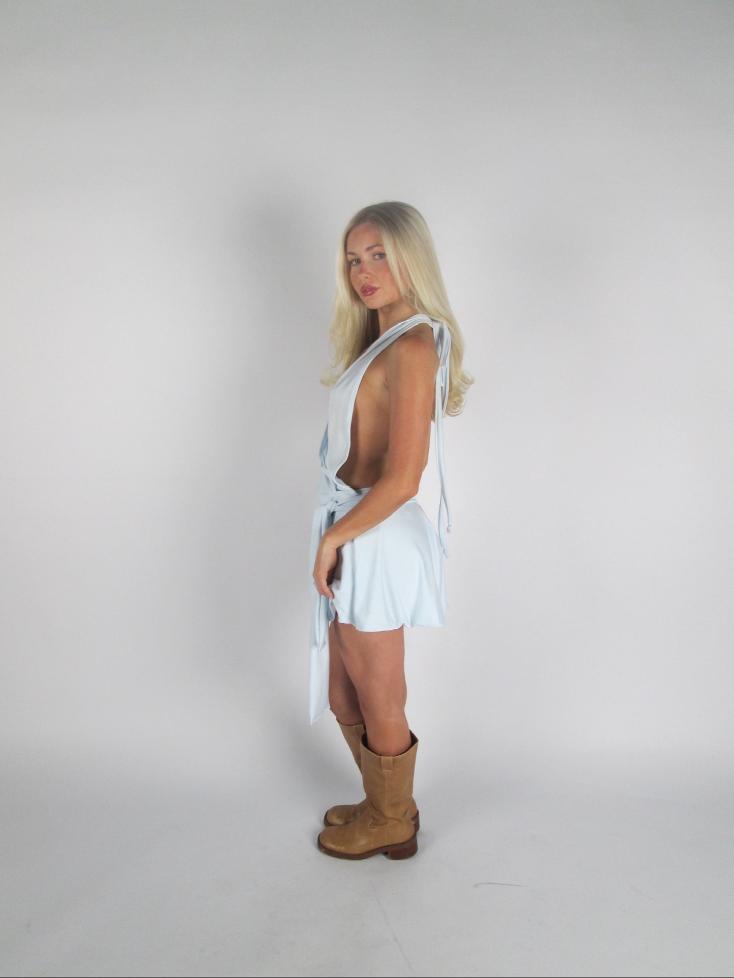 Blue mini halter dress