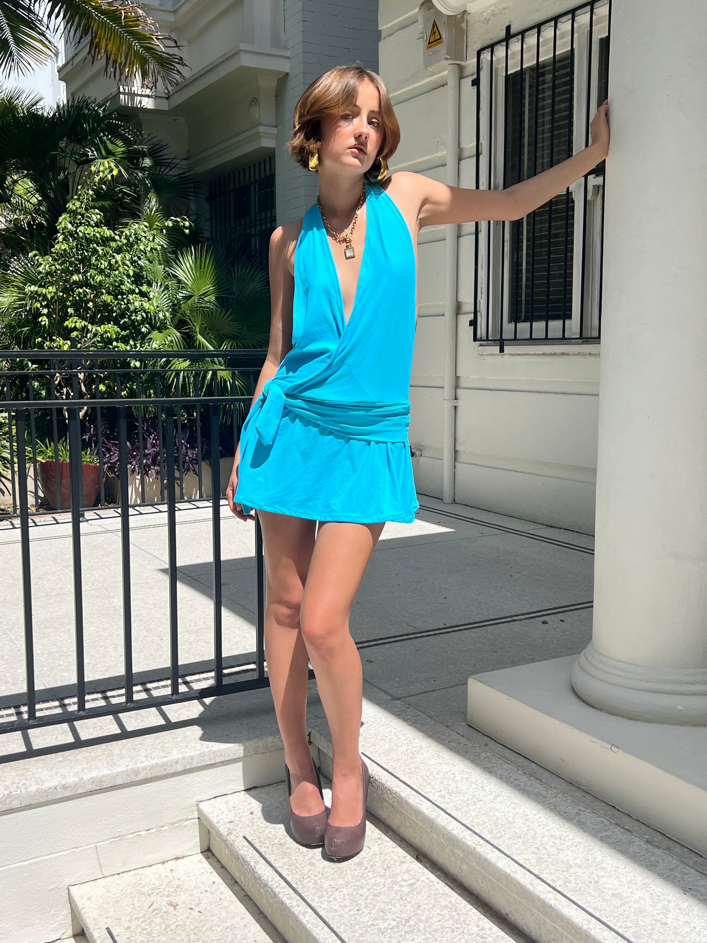 Blue mini halter dress