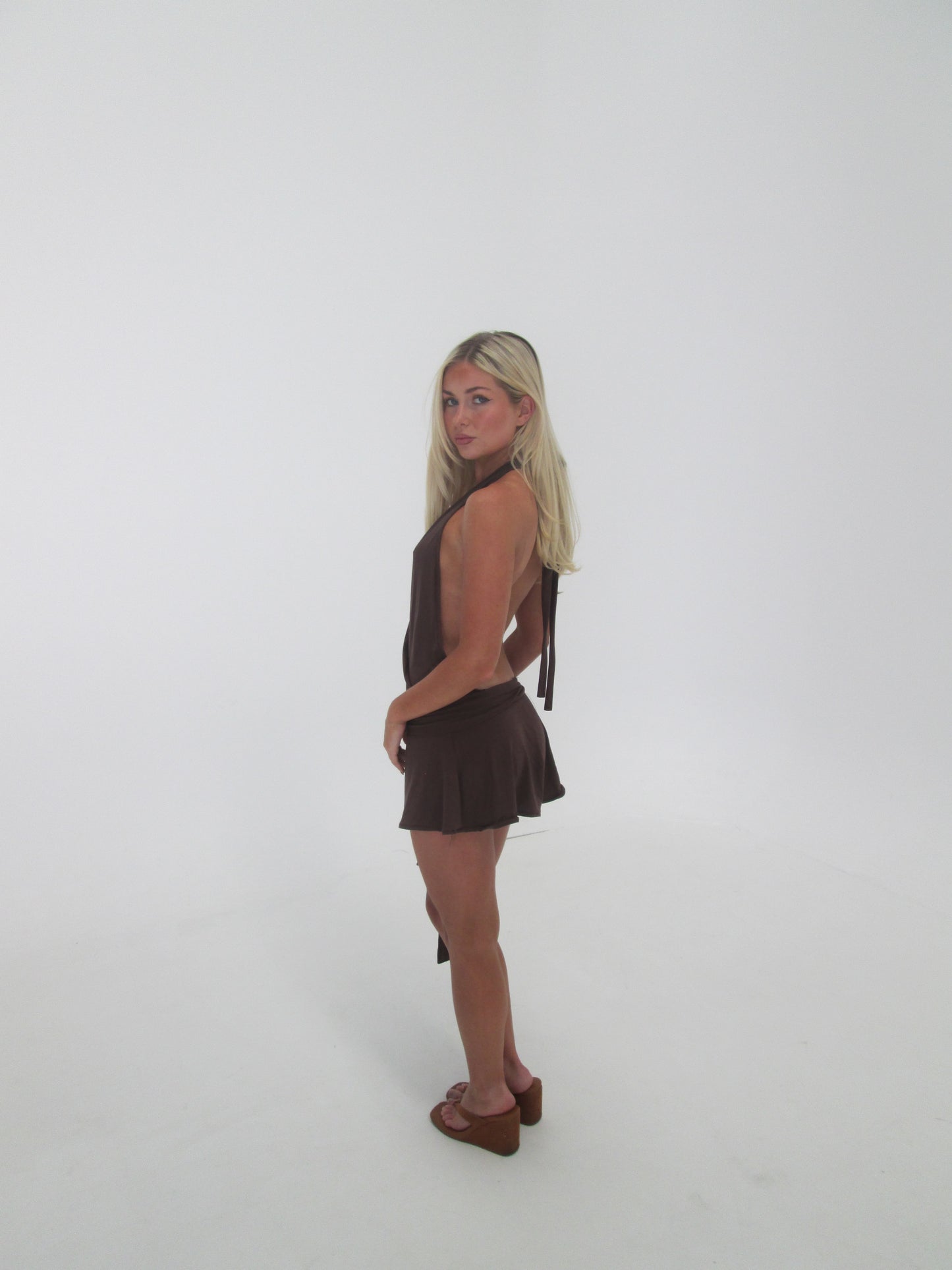 Brown halter mini dress